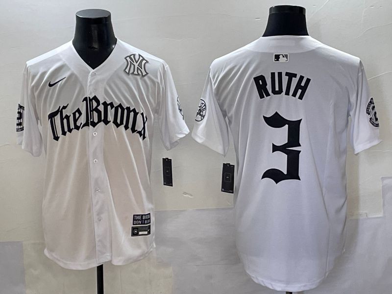 Men 2025 New York Yankees #3 Ruth White Five generations Joint Name Nike MLB Jersey style 7->new york yankees->MLB Jersey